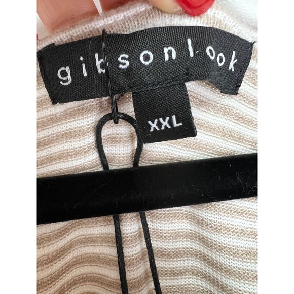 NWT Gibson Look Oatmeal/Ivory Striped Twisted Front Top Size XX - Picture 4 of 7